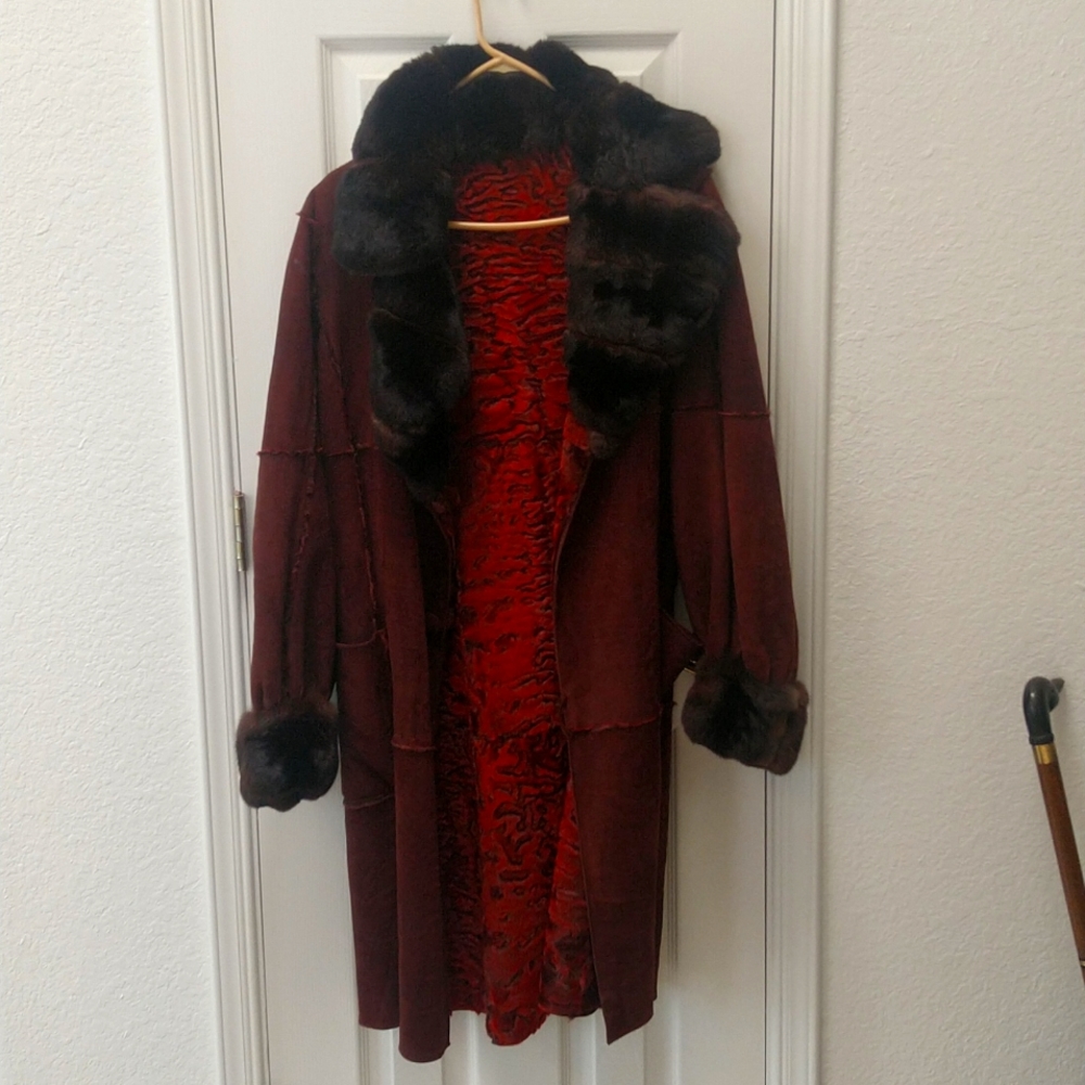 Leather coat for sale with fur lining and fur collar